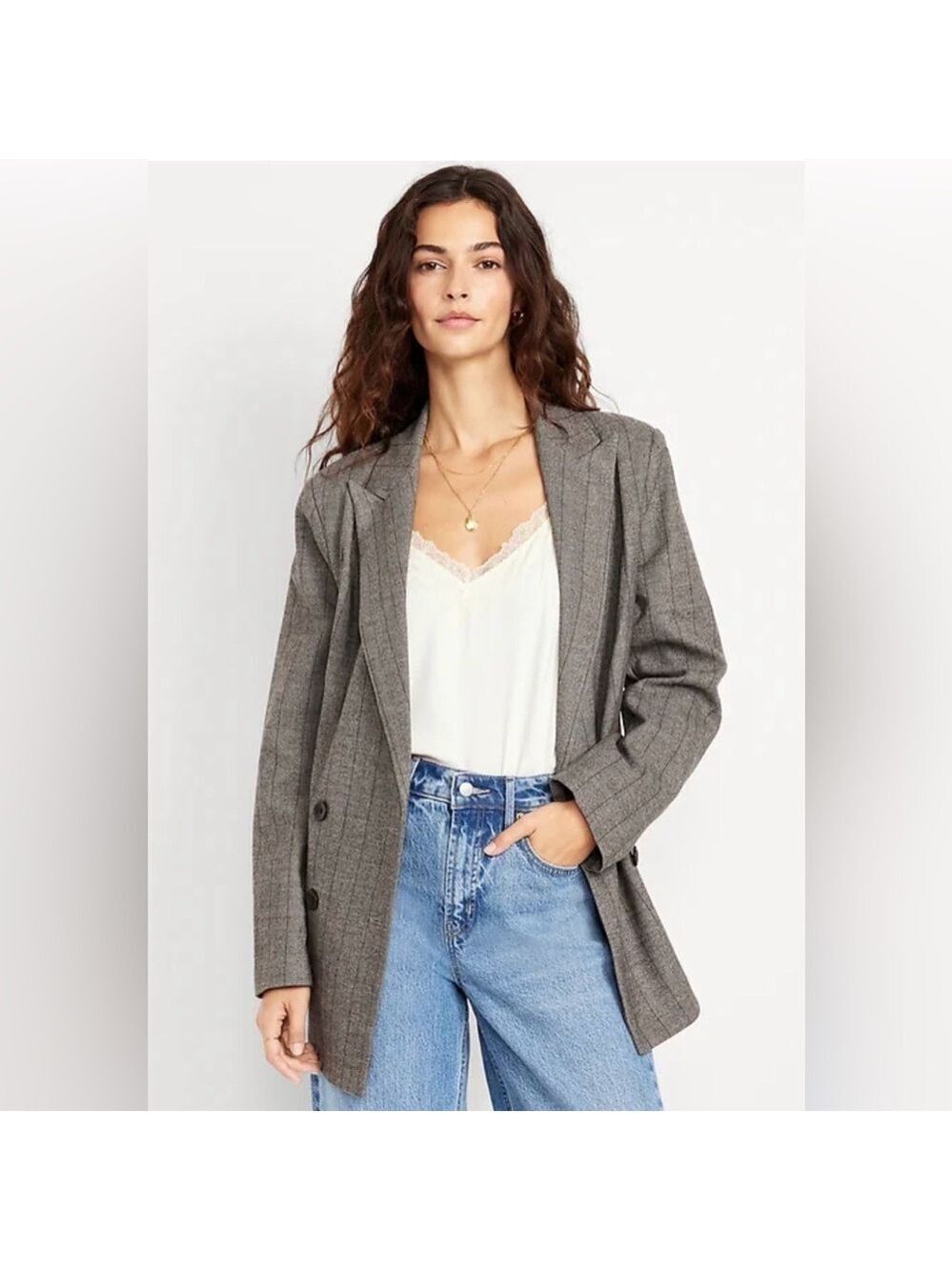 Old Navy Fall Pinstriped Oversized Double-Breasted Blazer Jacket Office Career L